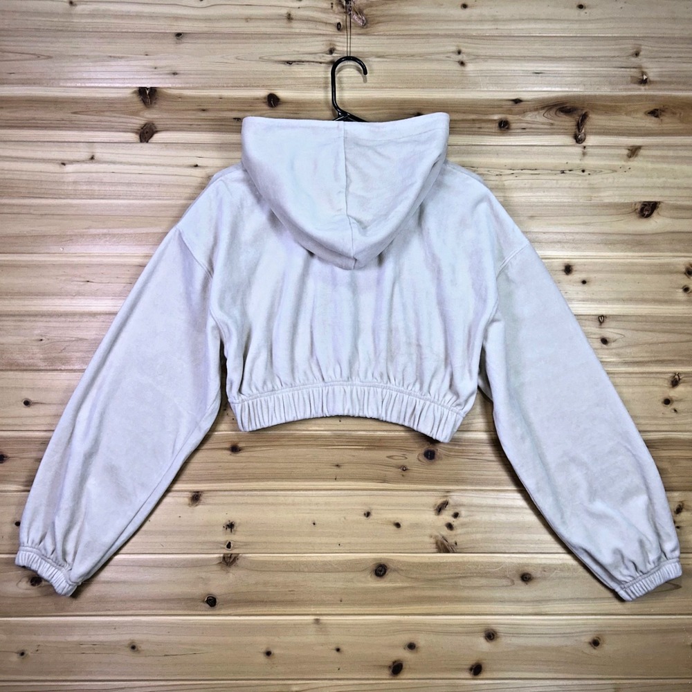 Talentless Hoodie Womens Small Cream Long Sleeve Hooded Crop Top Sweatshirt - Picture 7 of 9